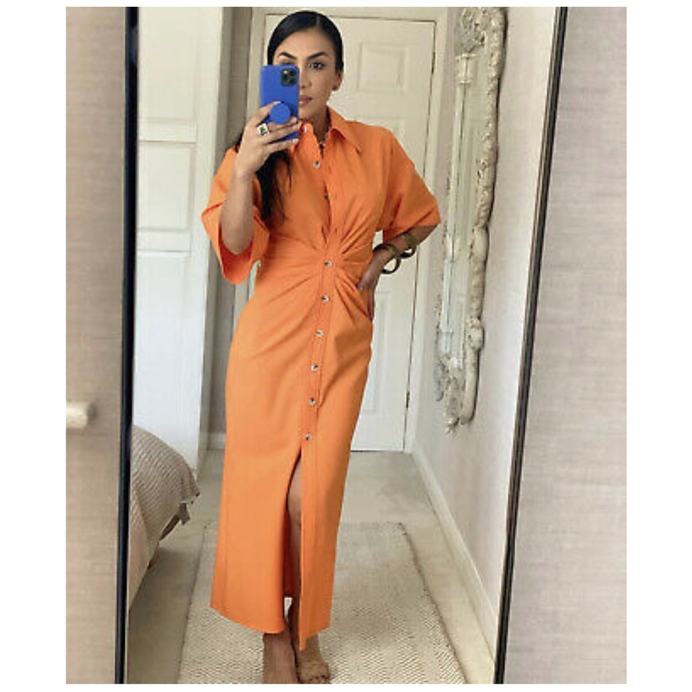 Zara orange draped shirt dress - Picture 14 of 16